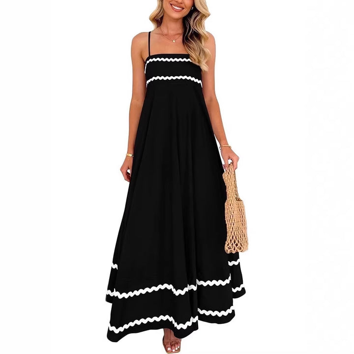 Damen Maxikleid mit eleganten Zierhörnchen und verstellbaren Trägern Drune