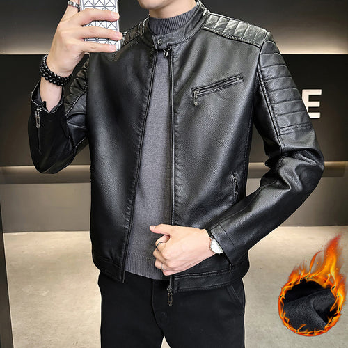 Herren Modische Kunstlederjacke mit Stehkragen Drune 1788322179