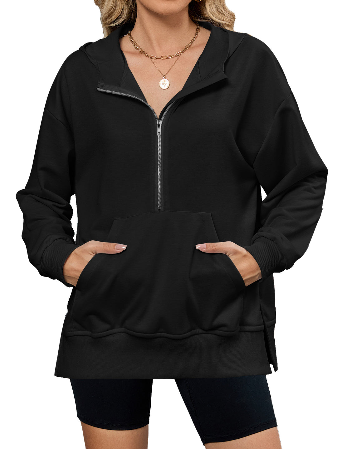 Damen Kapuzenpullover mit durchgehendem Reißverschluss und Taschen Drune