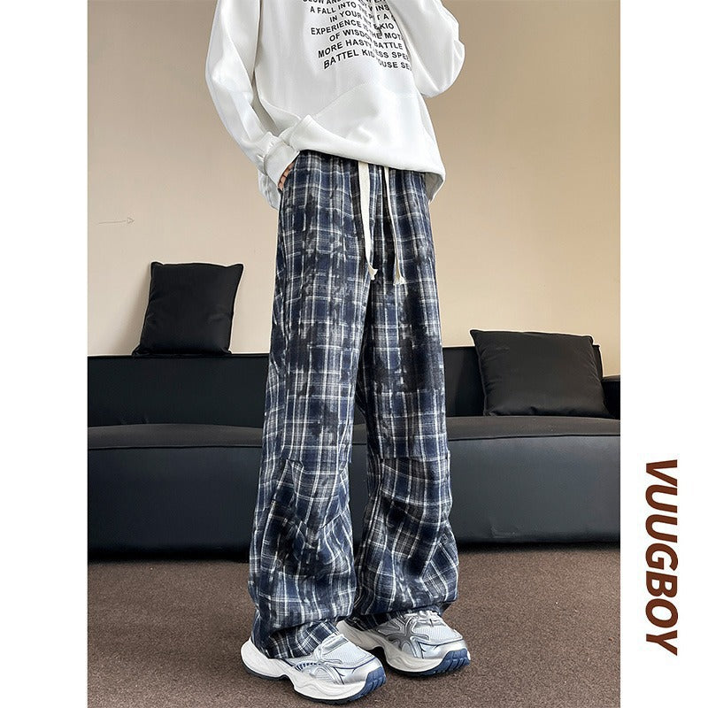 Herren weite karierte Flanellhose mit Kordelzug im Baggy-Schnitt Drune