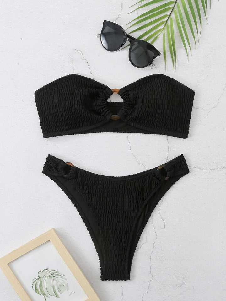 Damen Bikini-Set mit strukturiertem Bustier-Oberteil und hochgeschnittenen Bottoms Drune