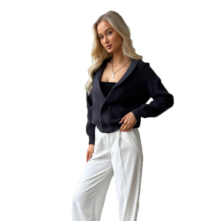 Damen Strickjacke mit Schalkragen und Knopfdetail Drune