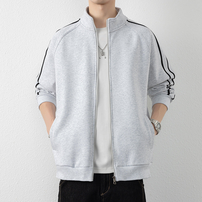 Herren Freizeit-Trainingsjacke mit Stehkragen, Reißverschluss und Kontraststreifen Drune