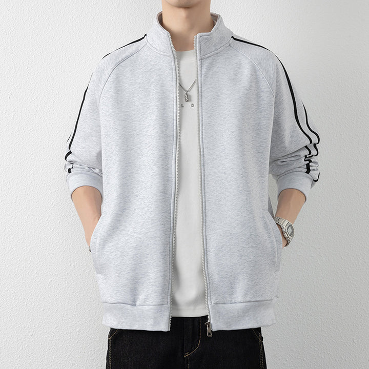 Herren Freizeit-Trainingsjacke mit Stehkragen, Reißverschluss und Kontraststreifen Drune