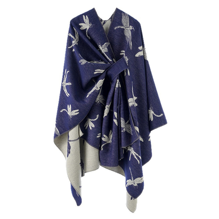 Damen Reversibler Jacquard‑Capeponcho mit feinem Insekten‑Jacquard und Bindeschlitz Drune