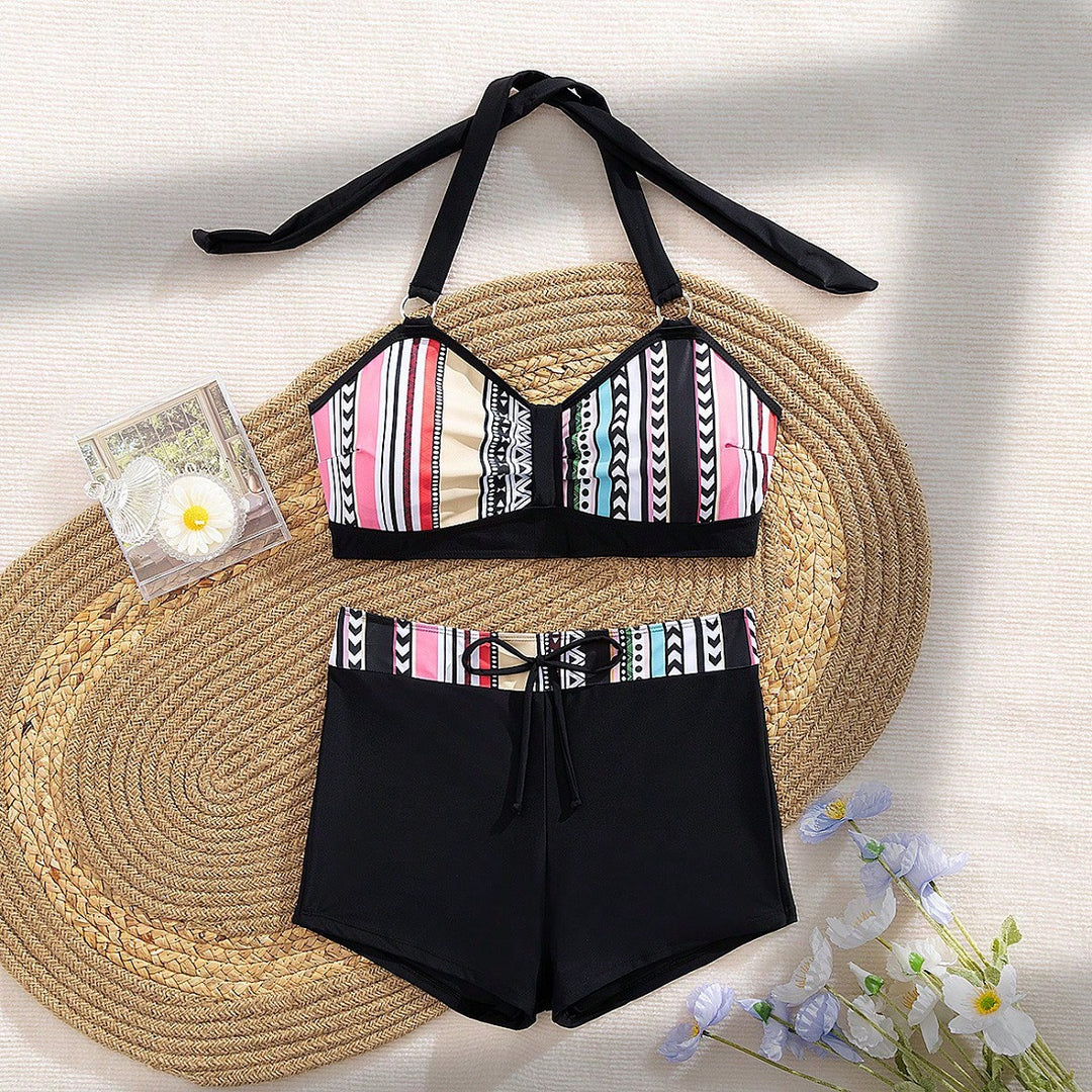 Damen Bikini-Set mit modischem High-Waist-Schnitt und verstellbaren Trägern Drune