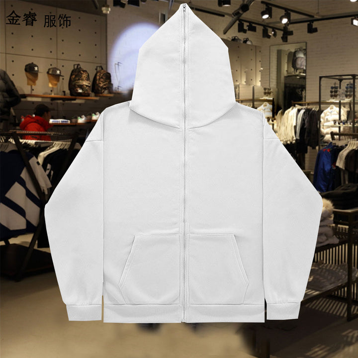 Unisex Zip-Hoodie mit durchgehendem Reißverschluss bis in spitze Kapuze, Kängurutasche und gerippten Bündchen Drune
