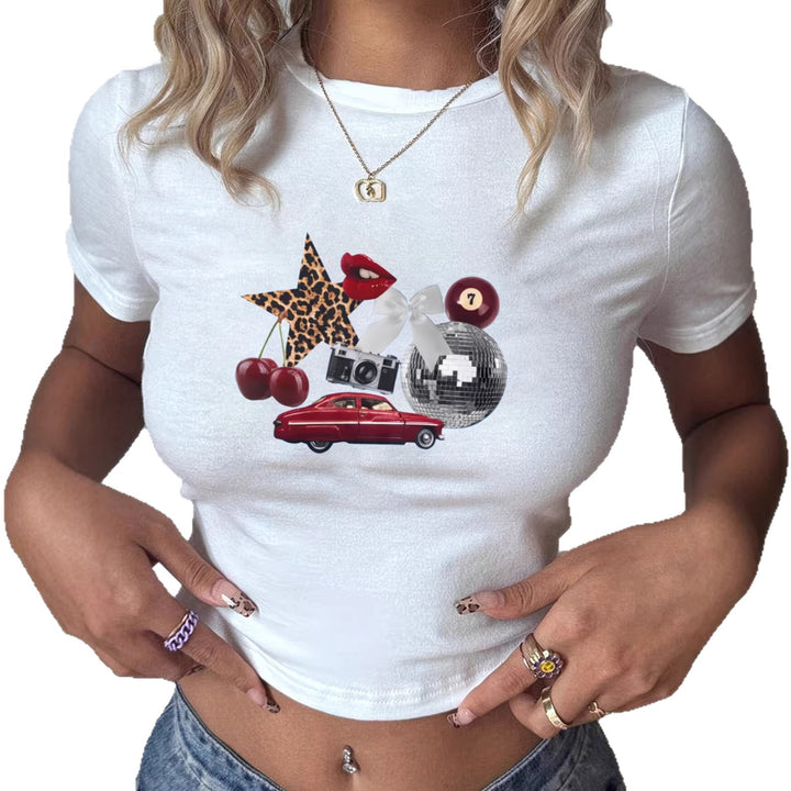Damen T-Shirt mit kreativem mehrfarbigem Grafikdruck Drune