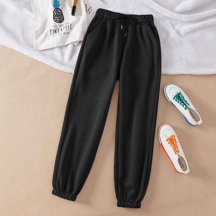 Damen nan hochgeschnittene Jogginghose aus weicher Fleece Baumwollmischung mit elastischem Bund Kordelzug und Eingrifftaschen Drune