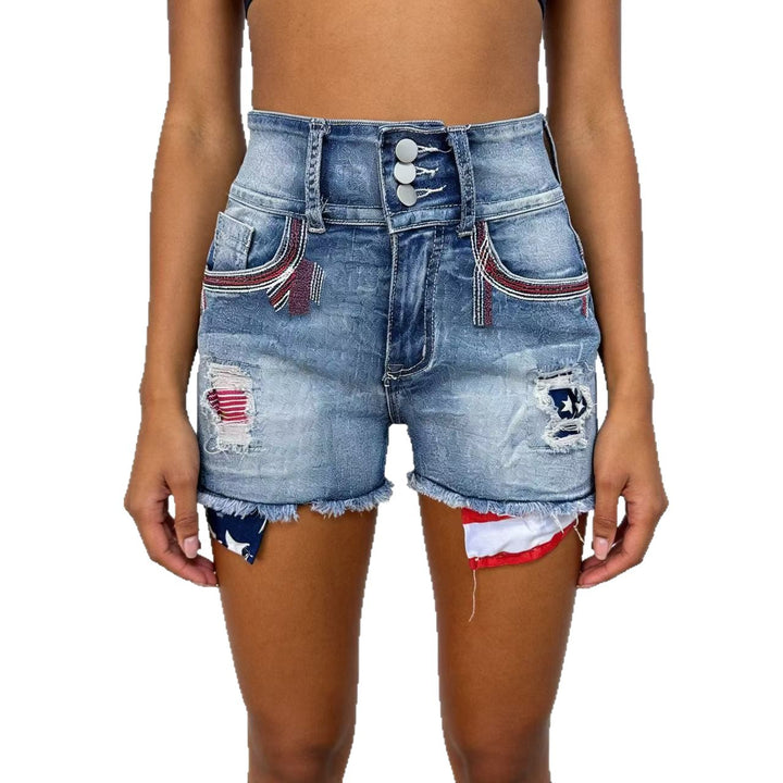 Damen Denim-Shorts im Vintage-Stil mit Aufgestickten Details Drune