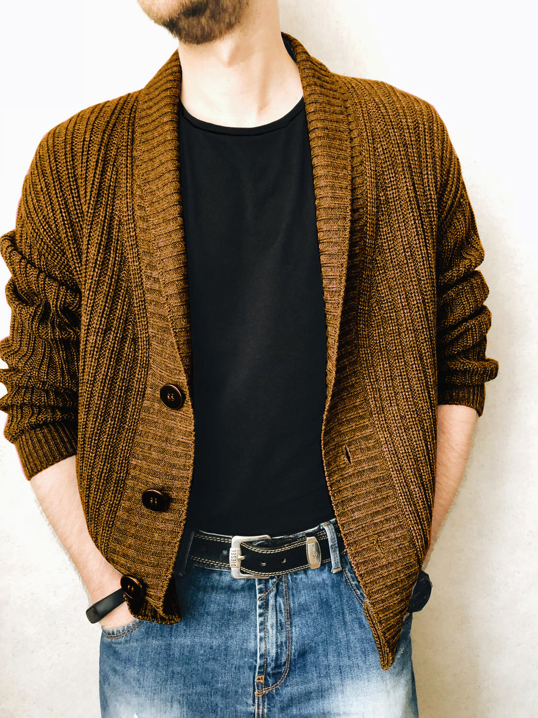 Herren Strickjacke mit modischem Schalkragen und praktischen Knöpfen Drune