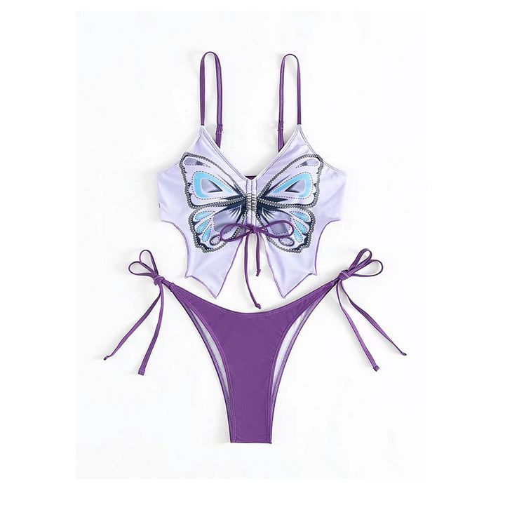 Damen Buntes Bikini-Set mit Schmetterlingsdesign Drune