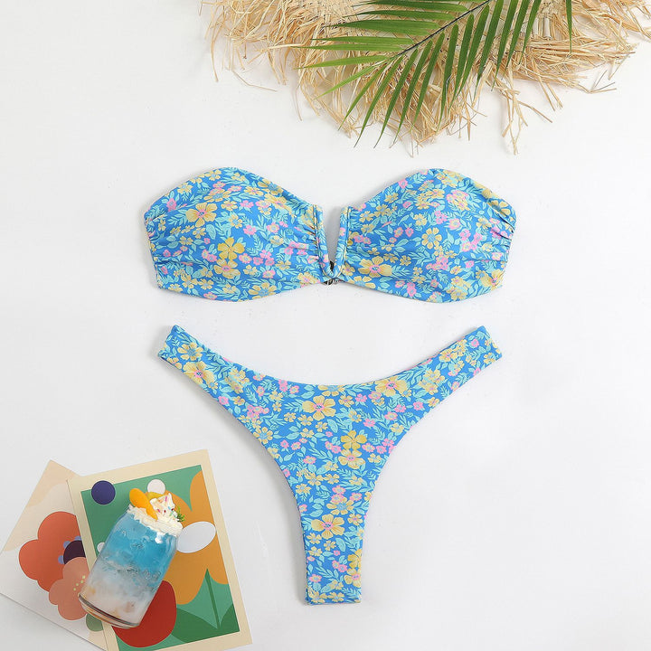 Damen Bandeau-Bikini mit floralen Mustern Drune