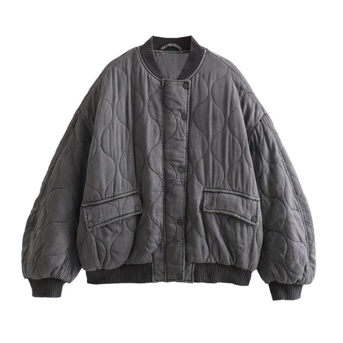 Damen 80+ gesteppte Oversize‑Blousonjacke mit Rundkragen und Druckknopf Drune