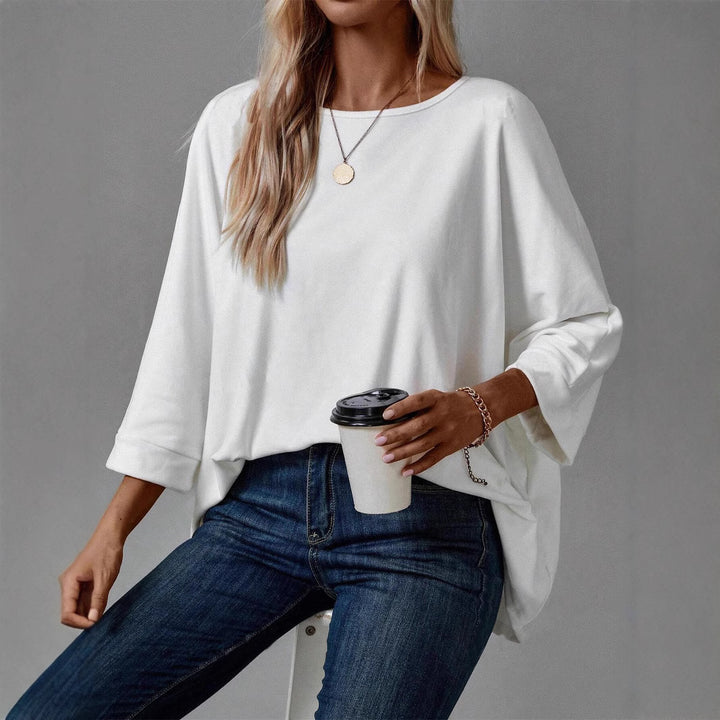 Damen Oversize Tunika‑Bluse mit U‑Boot‑Ausschnitt und dreiviertelärmeln Drune