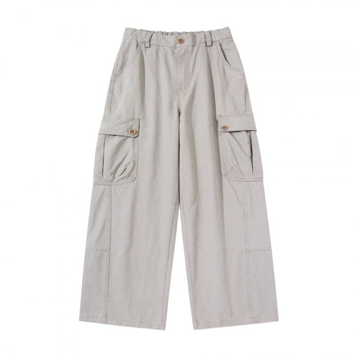 Damen Weite Cargo-Hose mit hohem Bund, großen Klappentaschen und Culotte-Silhouette Drune