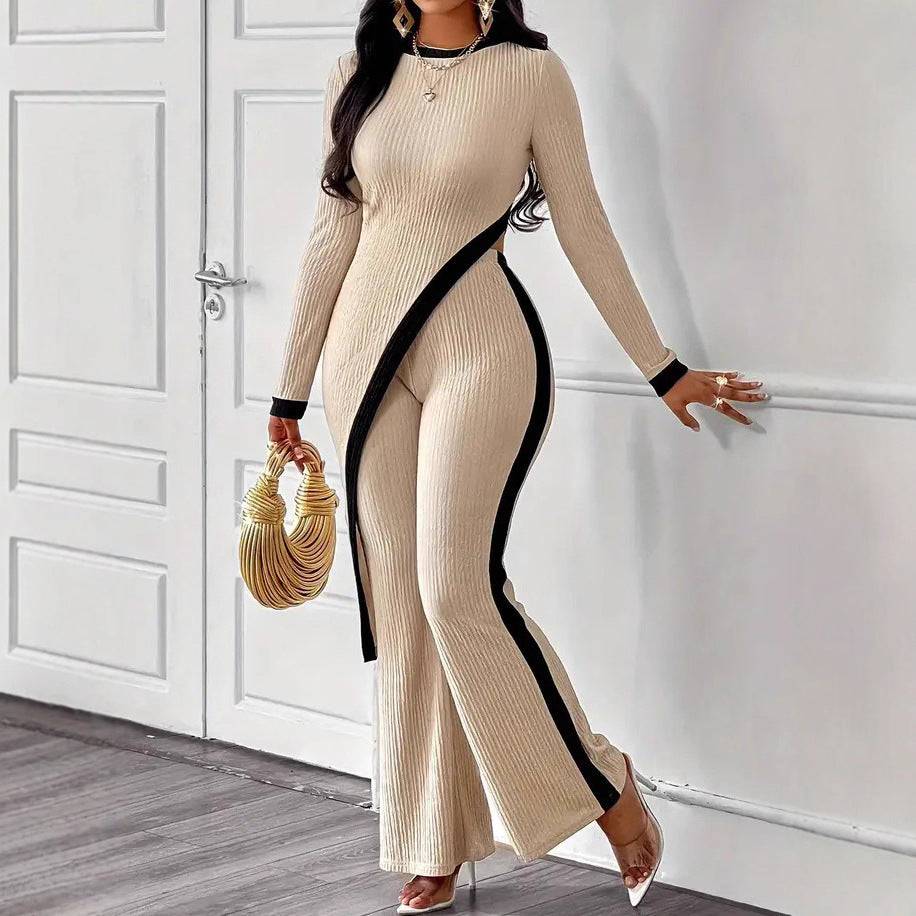 Damen Moderner Jumpsuit mit seitlichem Schlitz und kontrastierenden Akzenten Drune