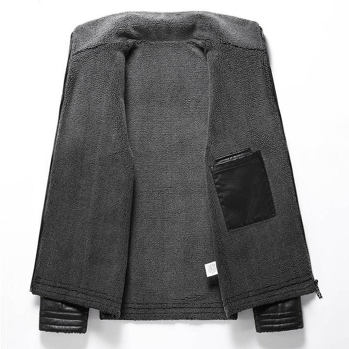 Herren Elegante Kunstlederjacke mit hohem Kragen Drune