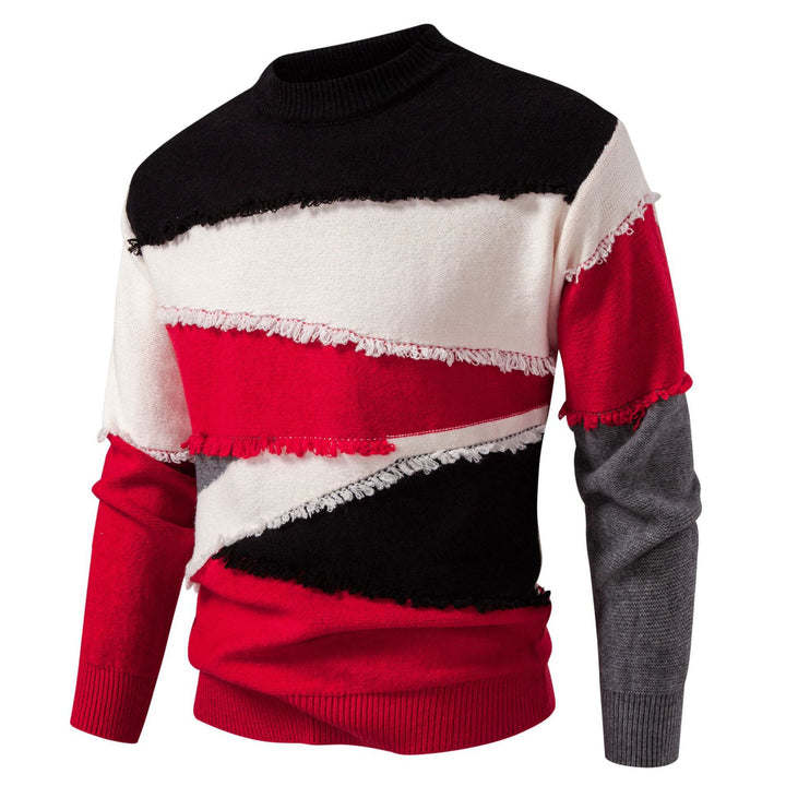 Herren Colorblock-Strickpullover mit Fransenbesatz und kurzem Stehkragen Drune