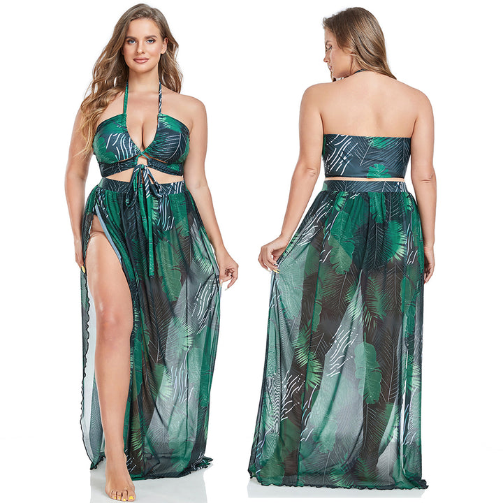 Damen Badeanzug mit elegantem Wickelrock und sommerlichem Palmendruck Drune