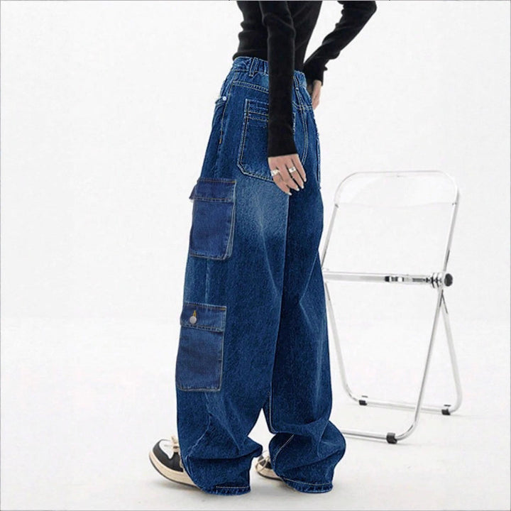 Damen Weite High-Waist Cargo-Jeans im Baggy-Schnitt mit Mehrfach-Taschen Drune