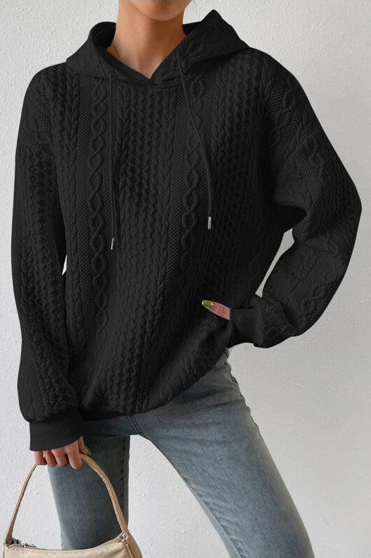 Drune Jacquard Kapuze Schnürung langärmliges lockeres Sweatshirt