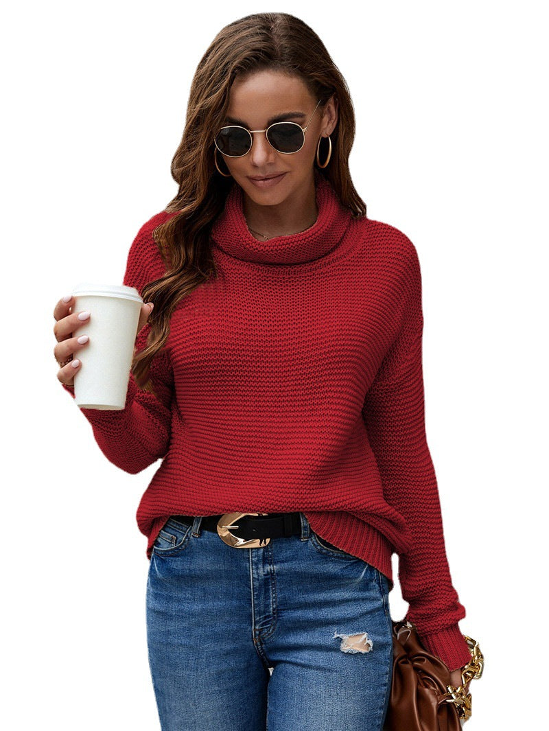 Damen gemütlicher Strickpullover mit hohem Kragen und strukturierter Oberfläche Drune
