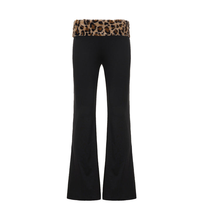 Damen nan schulterfreies Crop-Top mit kunstfellkragen und Manschetten im Leopardenmuster Drune