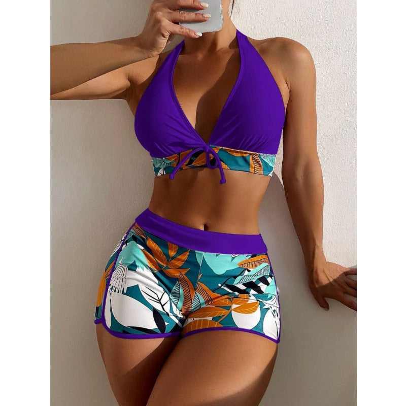 Damen Hochgeschlossen Bikini mit verspieltem Blumenmuster Drune