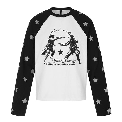 Unisex Raglan-Sweatshirt mit Sternärmeln und Vintage-Cowboy-Print Drune