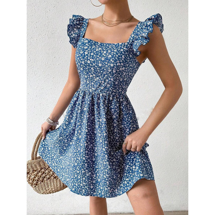 Damen Sommerliches Kleid mit Rüschendetails und Quadrat-Ausschnitt Drune