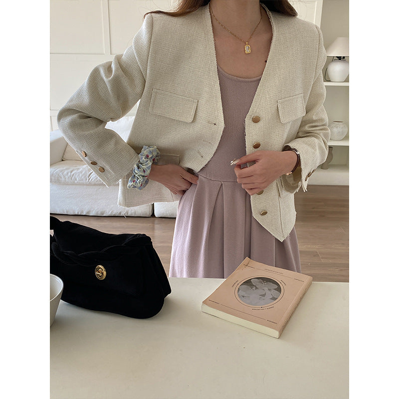 Damen modische Jacke mit strukturiertem Design und doppelter Knopfleiste Drune