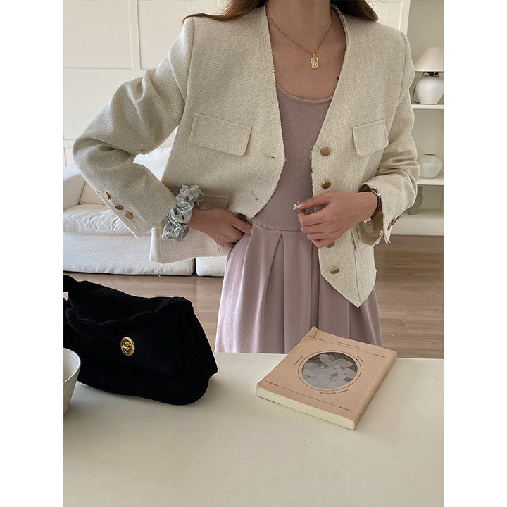 Damen modische Jacke mit strukturiertem Design und doppelter Knopfleiste Drune