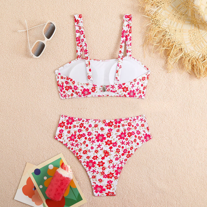 Damen Hoch tailliertes Blumen-Bikini-Set Drune