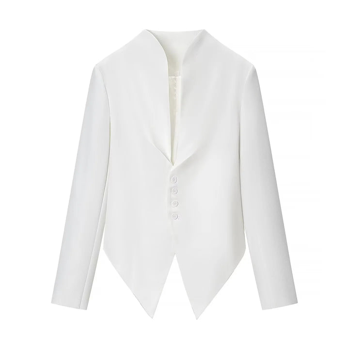 Damen nan taillierter Blazer mit Stehkragen, asymmetrischem Zipfelsaum und Knopfleiste Drune
