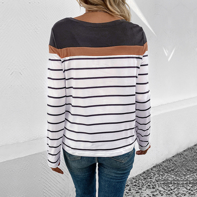 Damen Modisches Langarmshirt mit Streifen Drune
