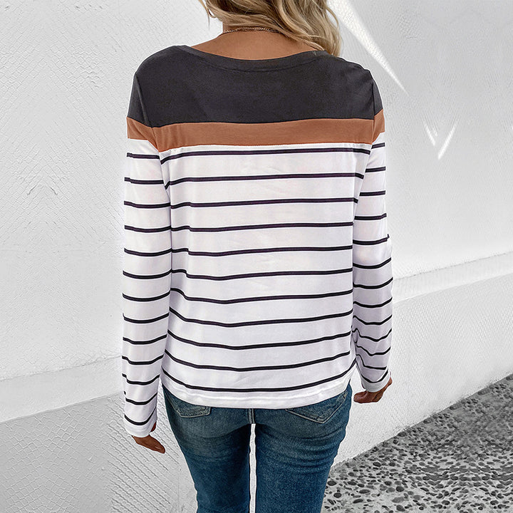 Damen Modisches Langarmshirt mit Streifen Drune