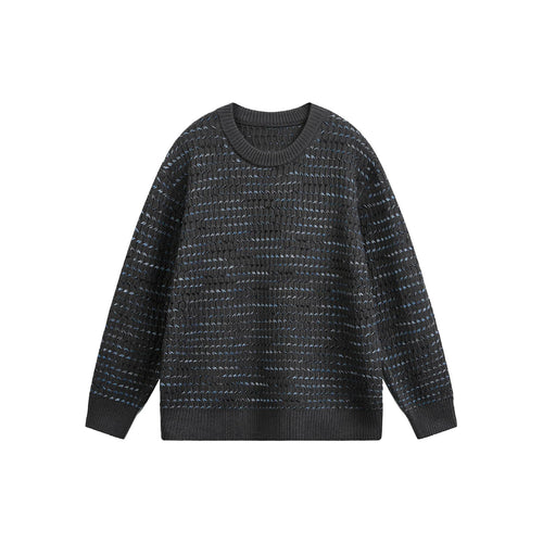 Damen Grobgestrickter Oversize-Pullover mit Rundhalsausschnitt und Strukturstreifen Drune