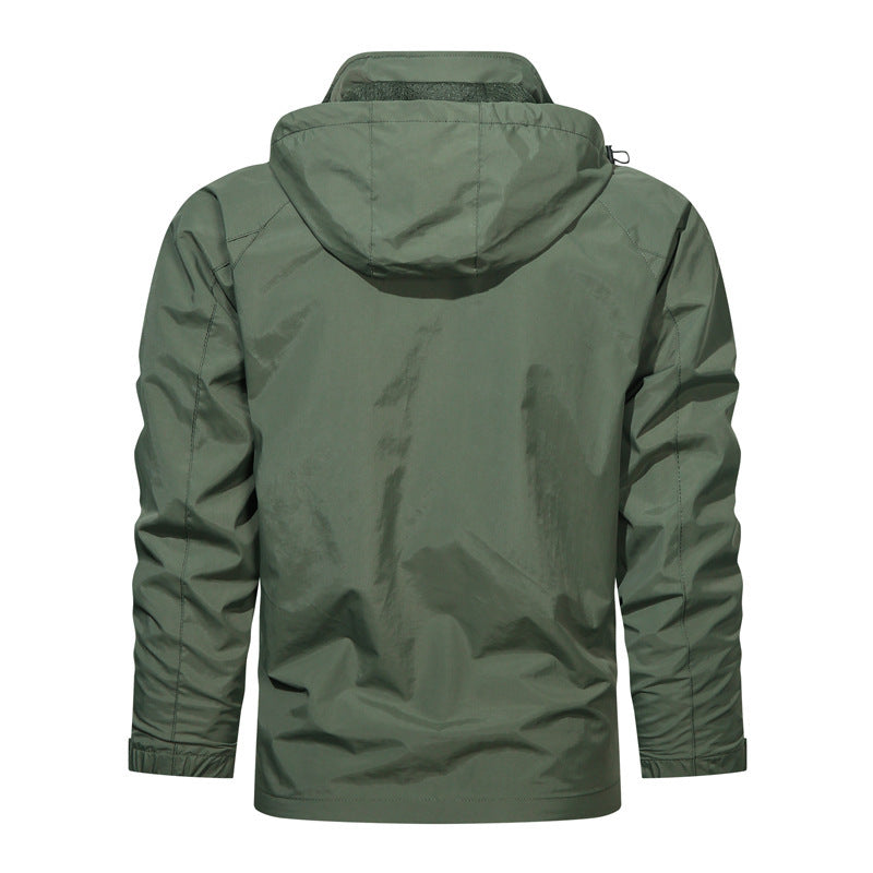 Herren nan leichte winddichte Outdoorjacke mit Kapuze und taktischer Brusttasche Drune