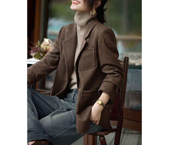 Damen Modern geschnittener Blazer mit strukturiertem Stoff Drune