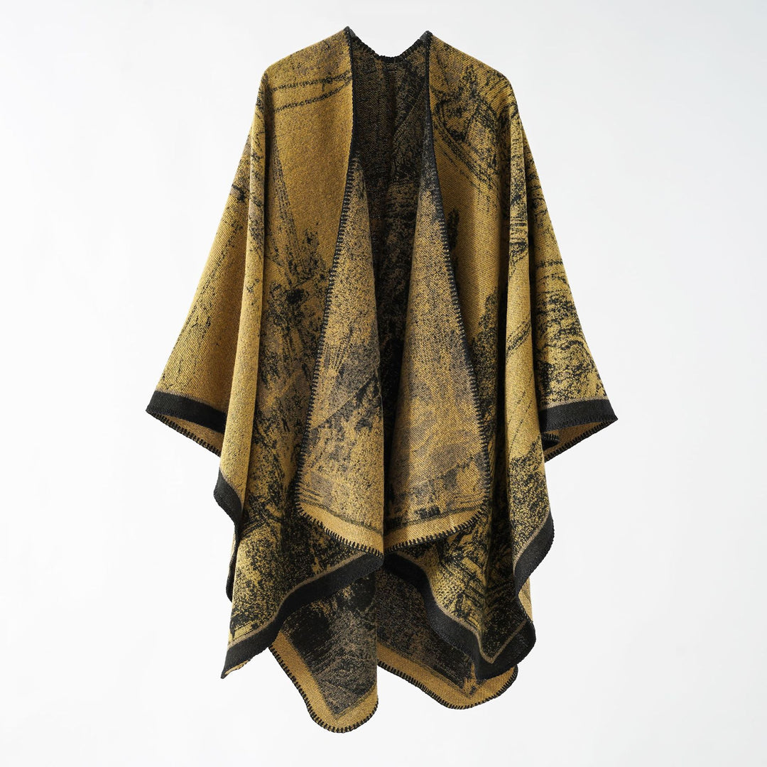 Damen Jacquard-Poncho-Überwurf mit weitem Kimono-Fall und softem Wollmix Drune