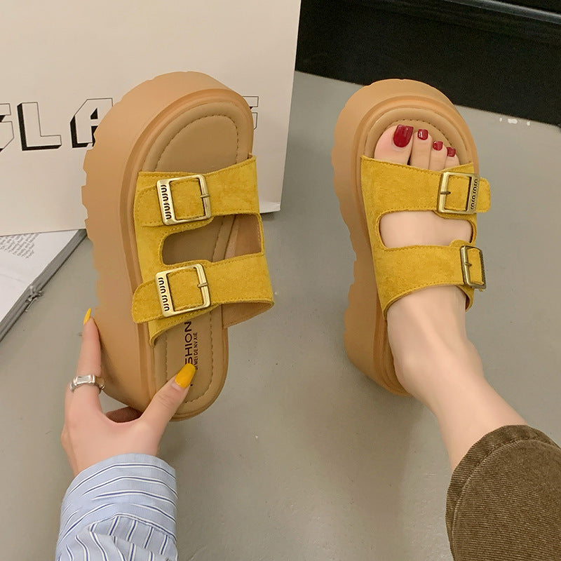 Damen Plattform-Sandalen mit doppeltem Riemendesign und rutschfester Sohle Drune