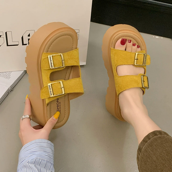 Damen Plattform-Sandalen mit doppeltem Riemendesign und rutschfester Sohle Drune