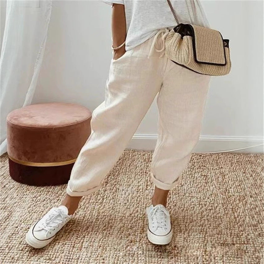 Damen Bequeme und lässige Chino-Hose mit elastischem Bund Drune