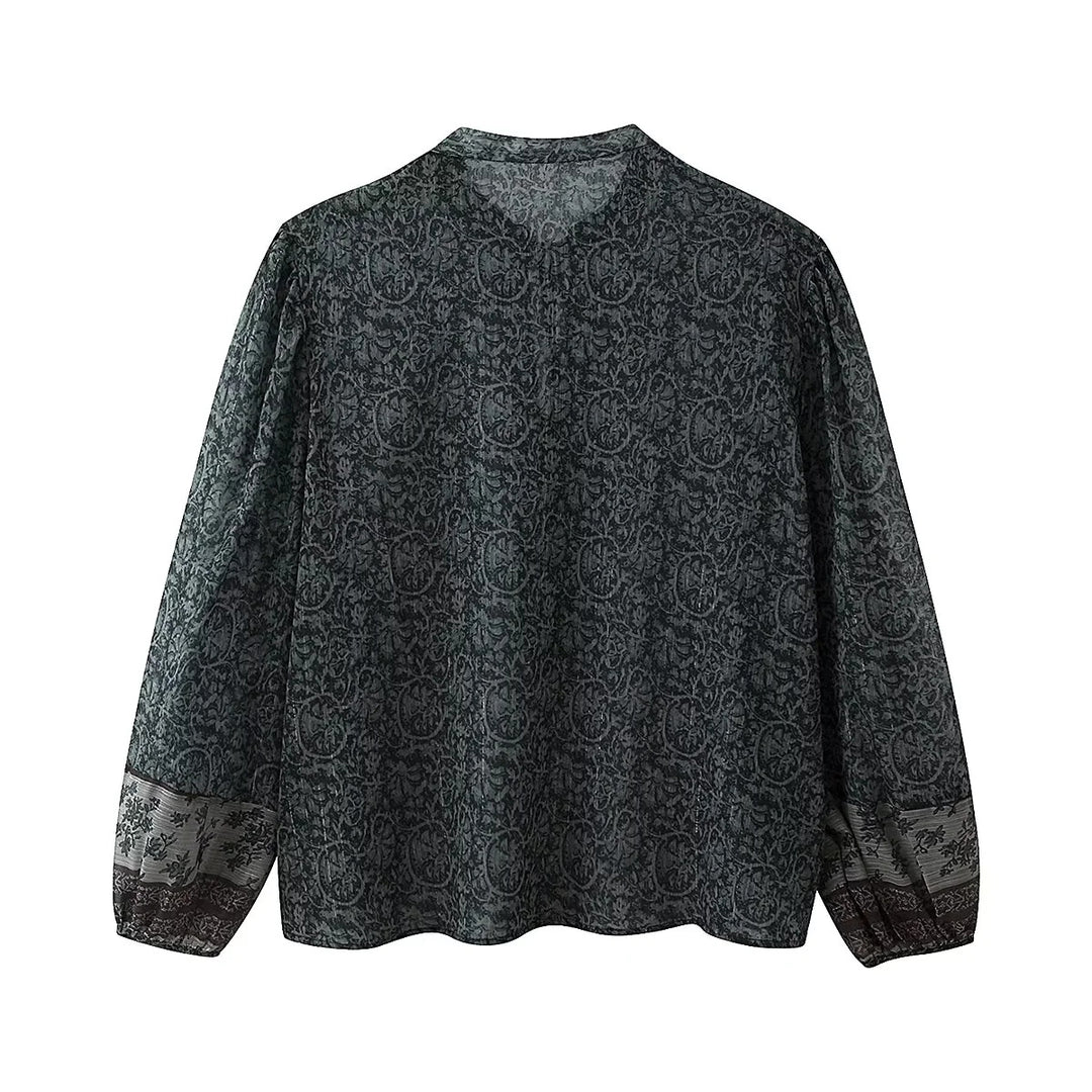 Damen nan Chiffonbluse mit Paisley‑Print, Quasten‑Bindeband und voluminösen Ballonärmeln Drune