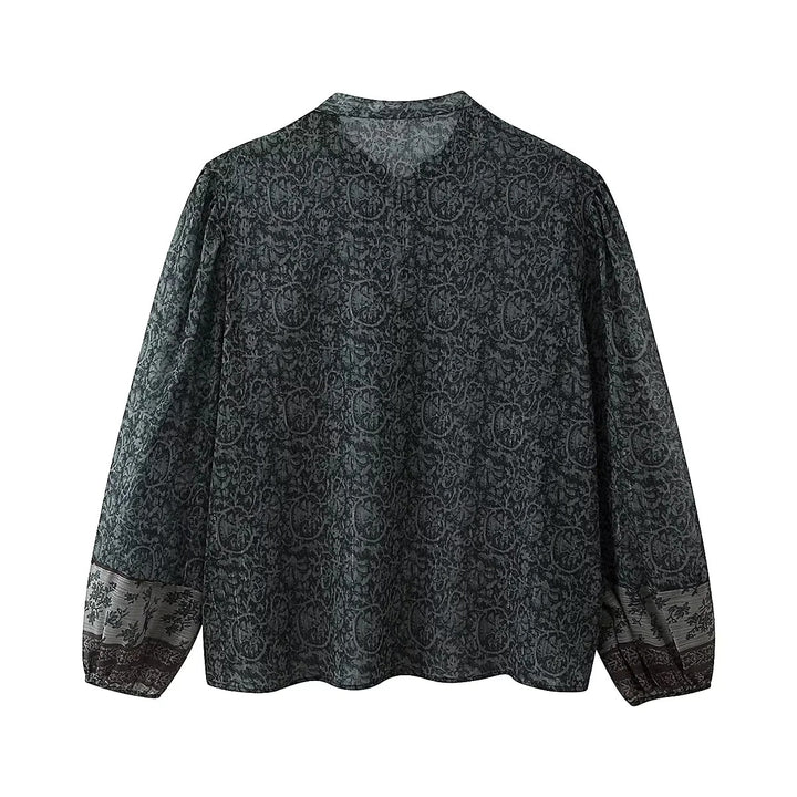 Damen nan Chiffonbluse mit Paisley‑Print, Quasten‑Bindeband und voluminösen Ballonärmeln Drune