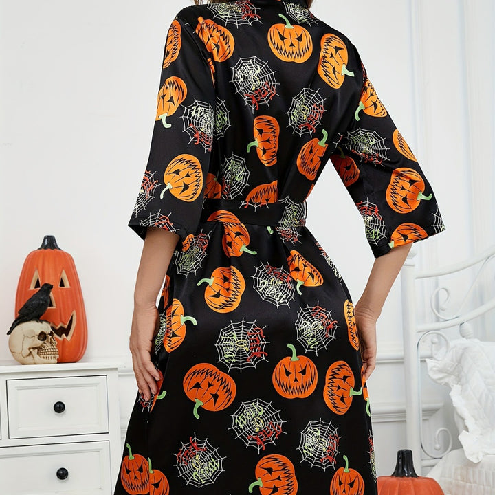 Damen-Halloween-Themen-Satin-Robe mit Gürtel Drune