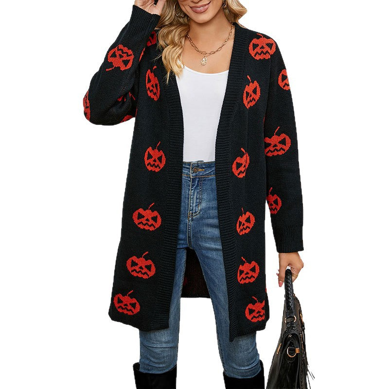 Damen Strick-Cardigan mit kreativem Halloween-Motiv Drune
