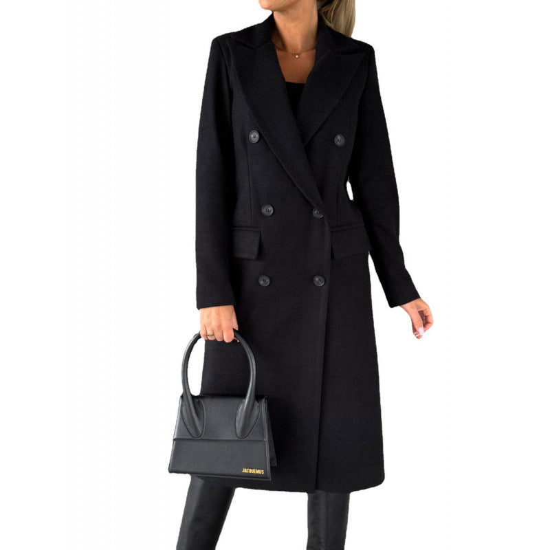 Damen Eleganter Doppelreihiger Mantel mit hochmodernem Schnitt Drune