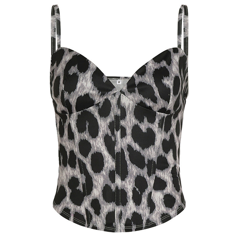 Damen figurbetontes Oberteil mit Leopardenmuster Drune